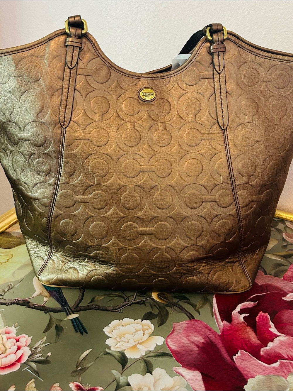 Coach Peyton Op Art Metallic Bronze Tote